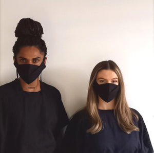 Man and woman wearing The Costume Room Black Linen Origami Face Coverings-masks-accessories