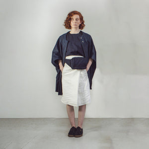 Woman wearing The Costume Room White 100% Pure Irish Linen Asymmetric Skirt