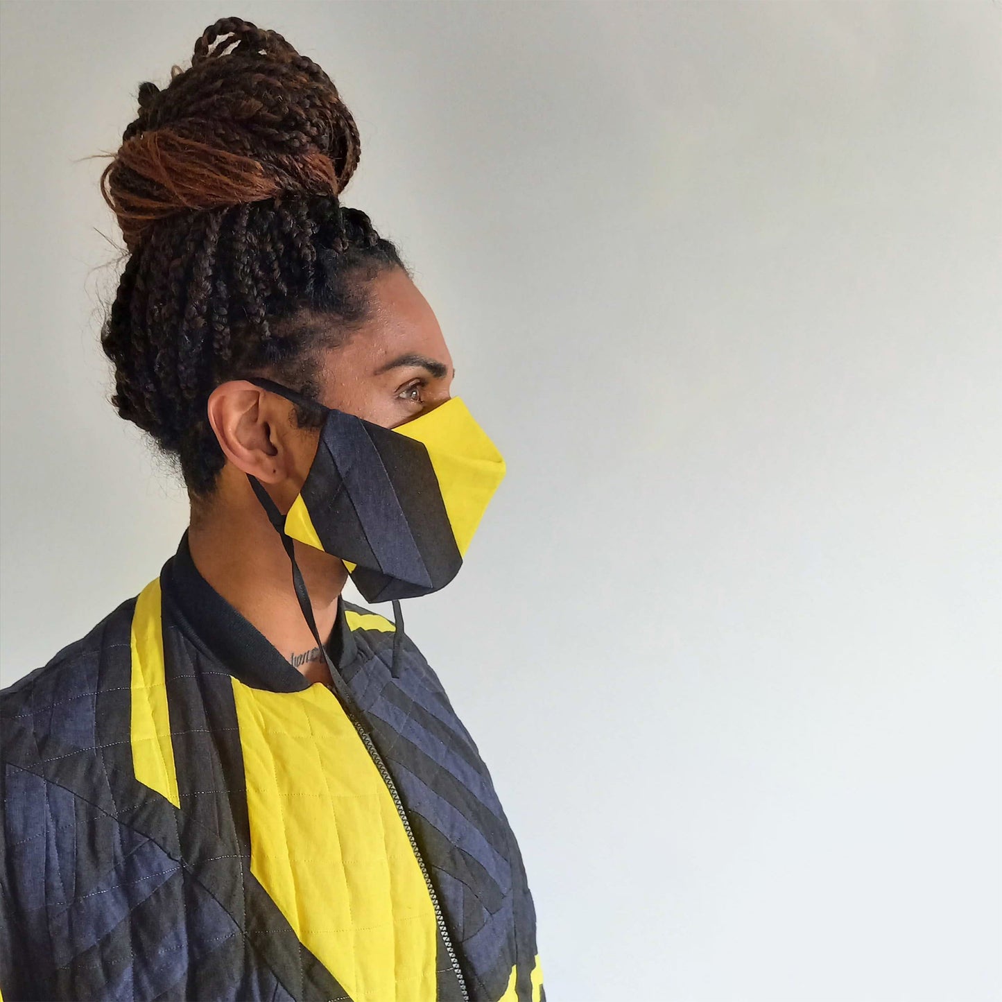 Man wearing The Costume Room Irish Linen Patchwork Origami Face Covering-mask-accessories